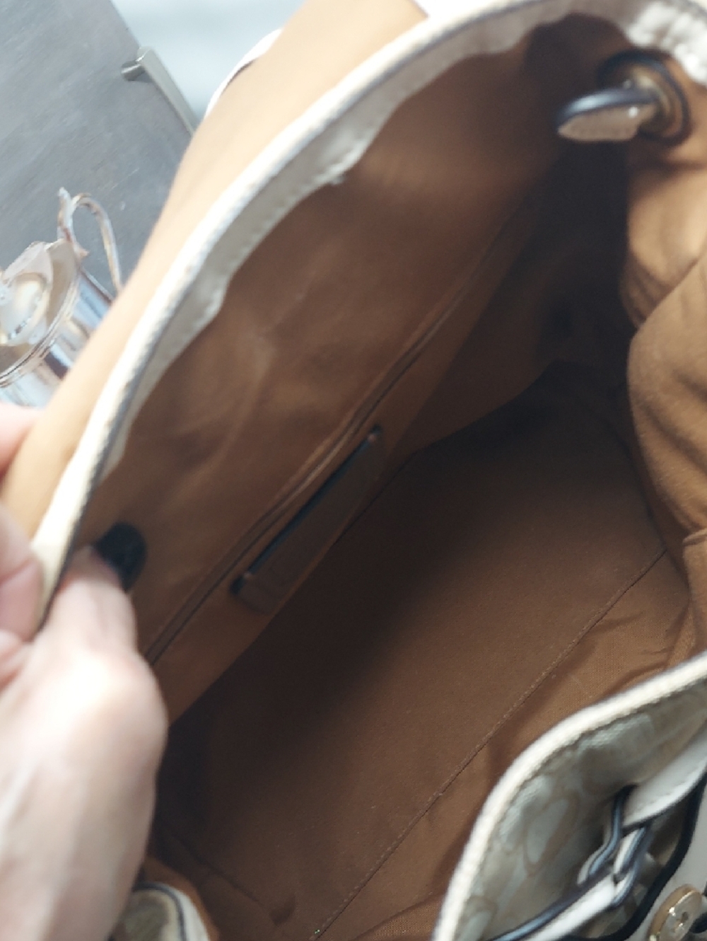 Coach Two-Tone Beige Signature Elle Canvas Backpack with Leather Flap - Picture 4 of 7